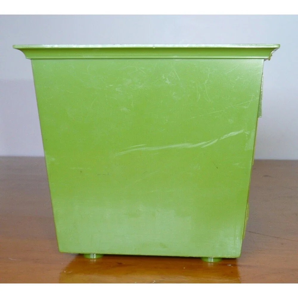 Vintage Avocado Green Daisy Flower Plastic Napkin Holder Basket Boho 70s Decor